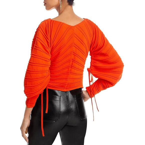 Cult Gaia Womens Blair Orange Ribbed Knit Cardigan Sweater Jacket - Picture 2 of 2